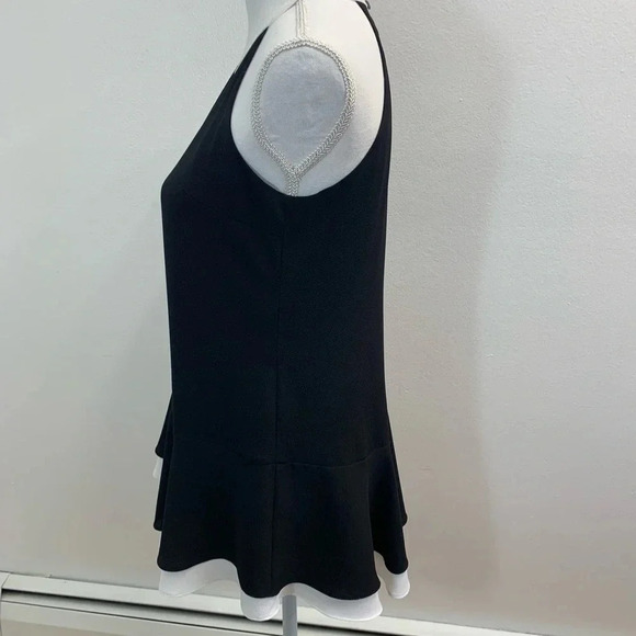 Vince Camuto Womans Halter Top XS Black White Peplum Flowy Keyhole Classic M24 - Picture 4 of 8